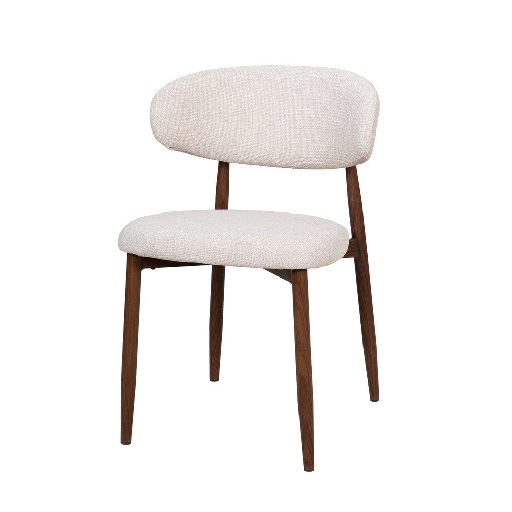 Riom Dining Side Chair Set of 2 | Beige Low Curved Back | Walnut Brown