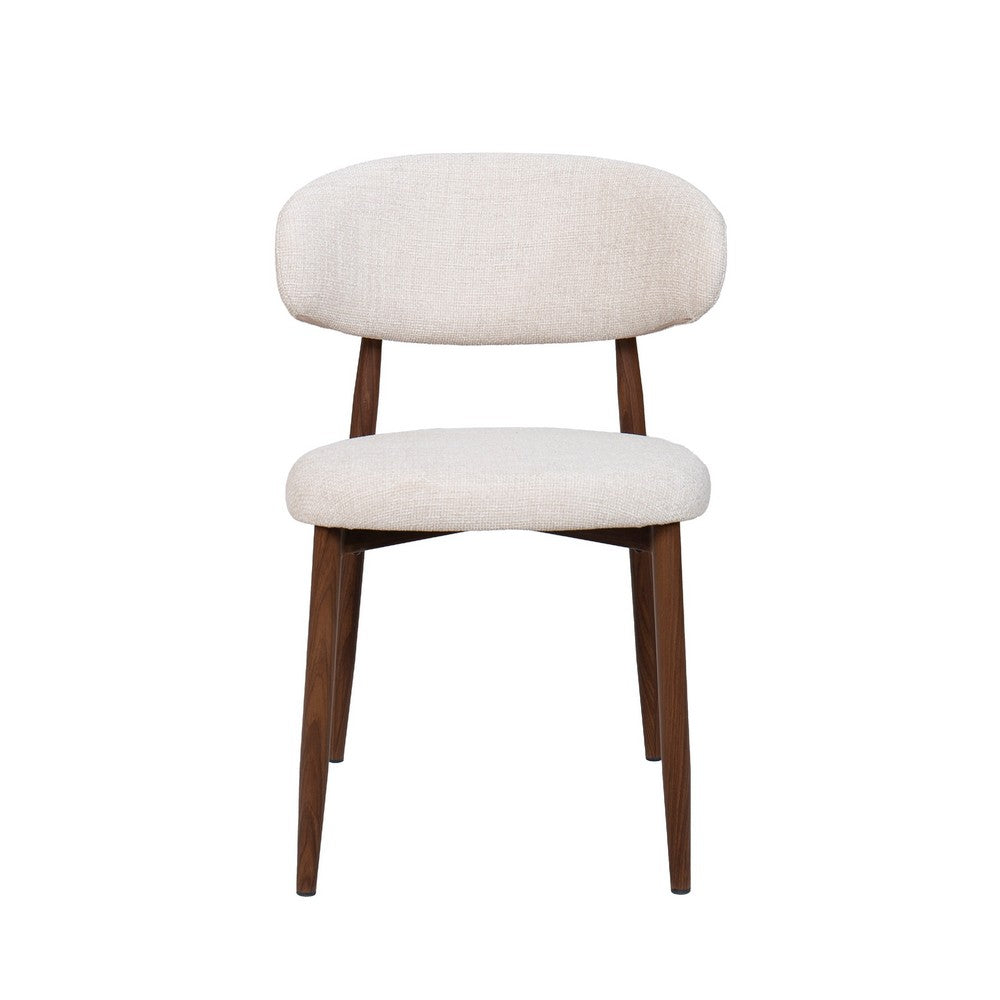 Riom Dining Side Chair Set of 2 | Beige Low Curved Back | Walnut Brown