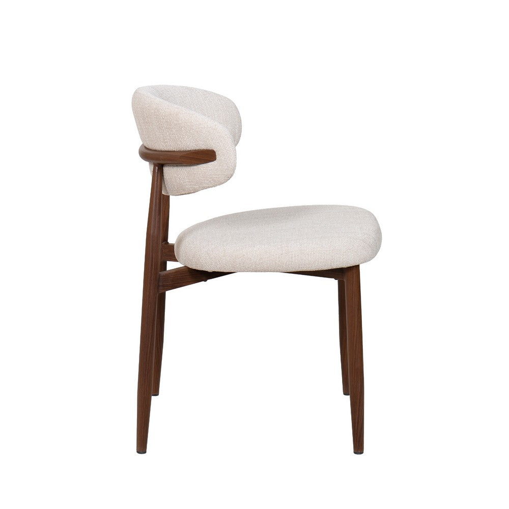 Riom Dining Side Chair Set of 2 | Beige Low Curved Back | Walnut Brown