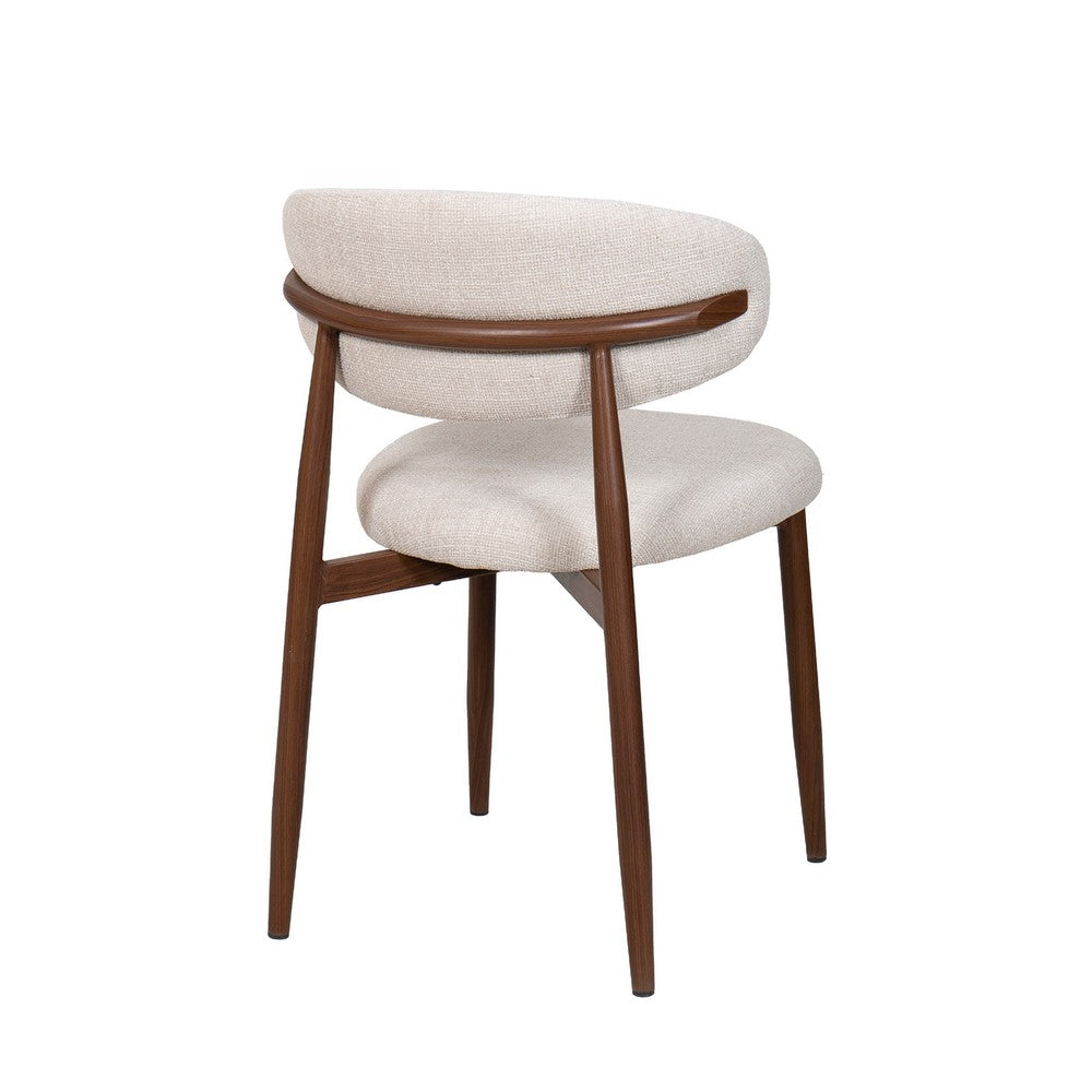 Riom Dining Side Chair Set of 2 | Beige Low Curved Back | Walnut Brown