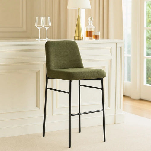 Ery Bar Height Chair Set of 2 | Green Cushions | Black Metal Frame