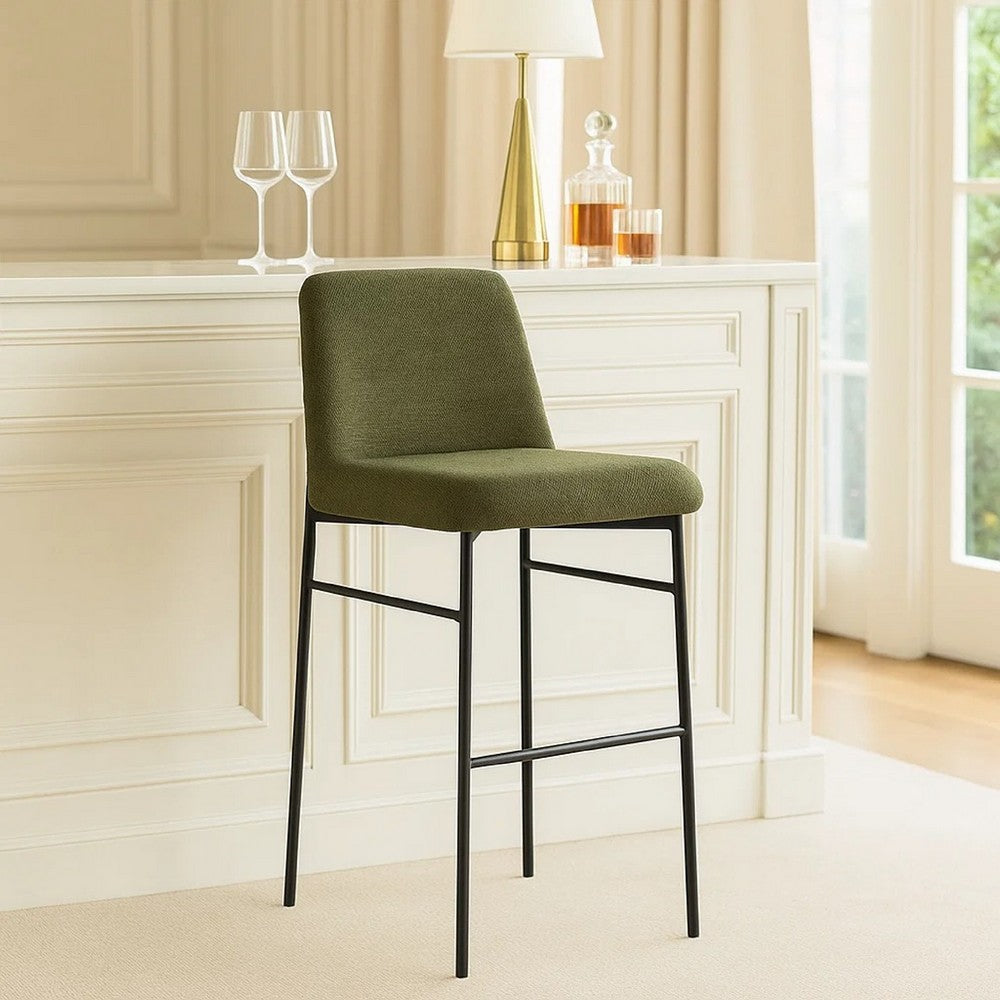 Ery Bar Height Chair Set of 2 | Green Cushions | Black Metal Frame