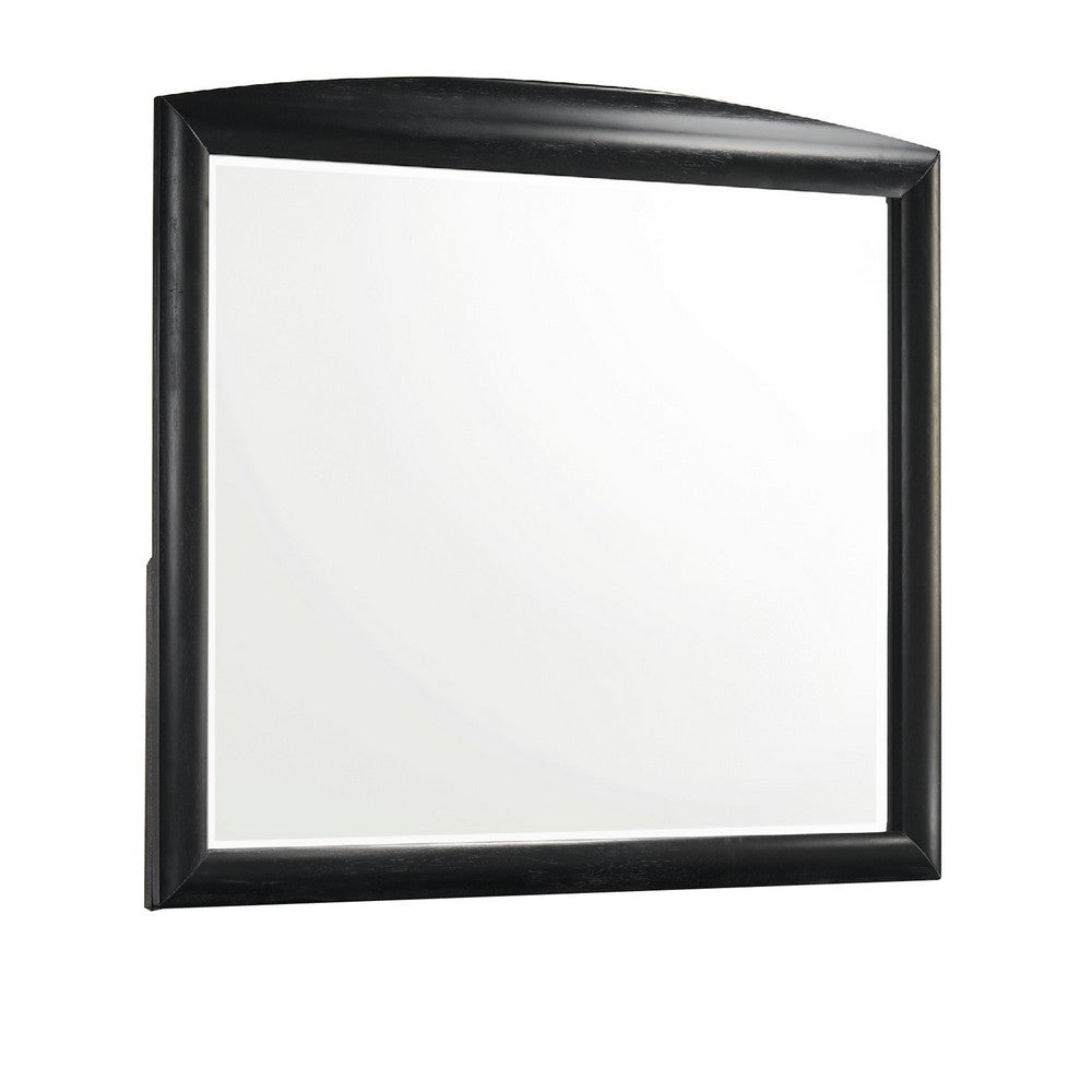 Sevy Dresser Mirror | Curved Top | Onyx Black Solid Rubberwood | 41x46
