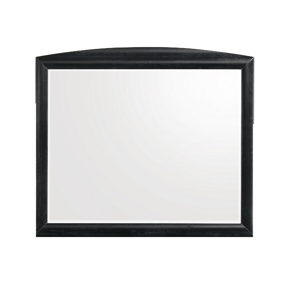Sevy Dresser Mirror | Curved Top | Onyx Black Solid Rubberwood | 41x46