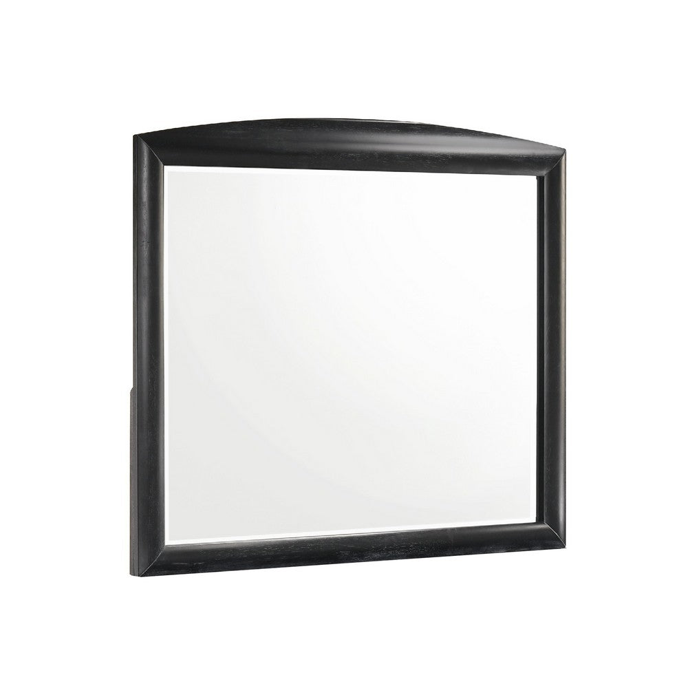 Sevy Dresser Mirror | Curved Top | Onyx Black Solid Rubberwood | 41x46