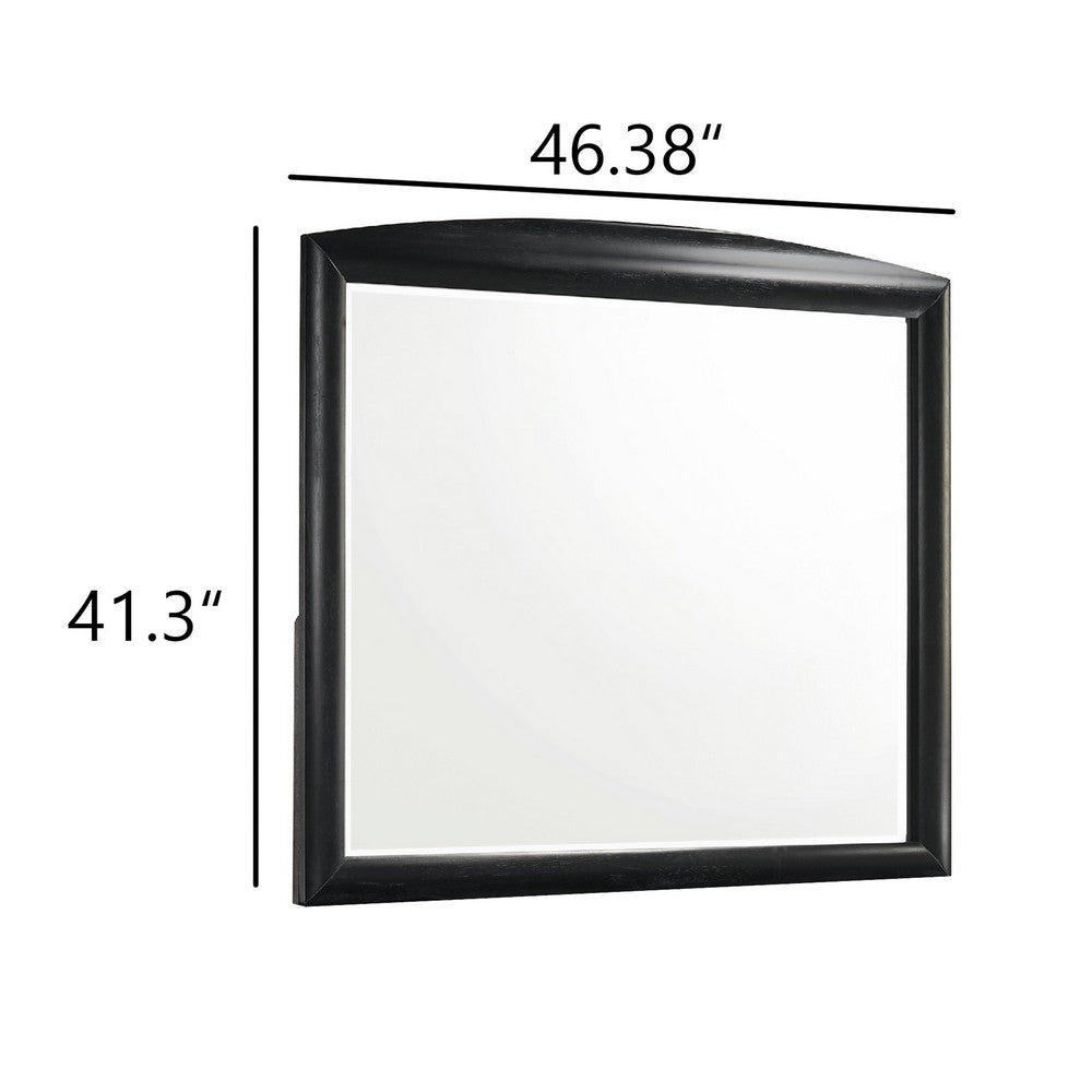 Sevy Dresser Mirror | Curved Top | Onyx Black Solid Rubberwood | 41x46