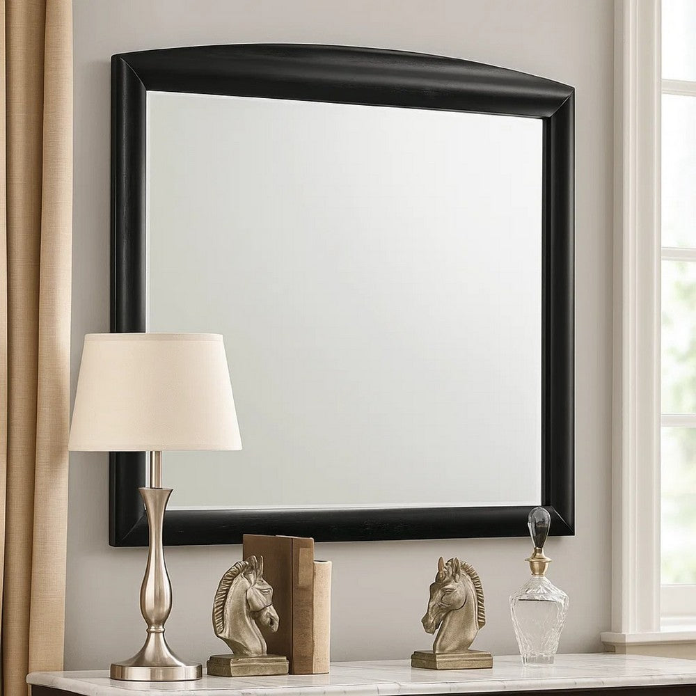 Sevy Dresser Mirror | Curved Top | Onyx Black Solid Rubberwood | 41x46