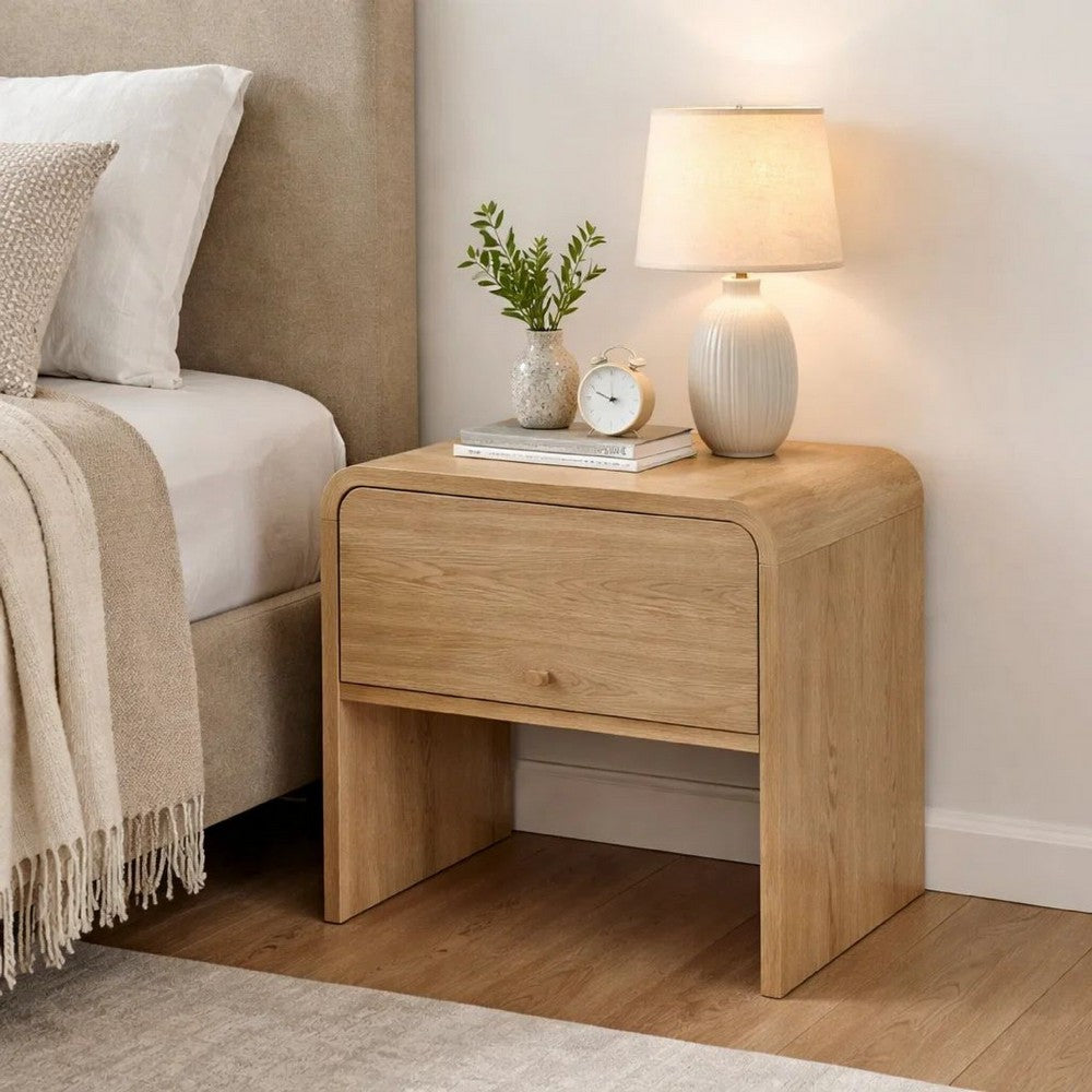 Maria Bedside Table Nightdstand| 2 Drawers | Natural Beige Waterfall Edges