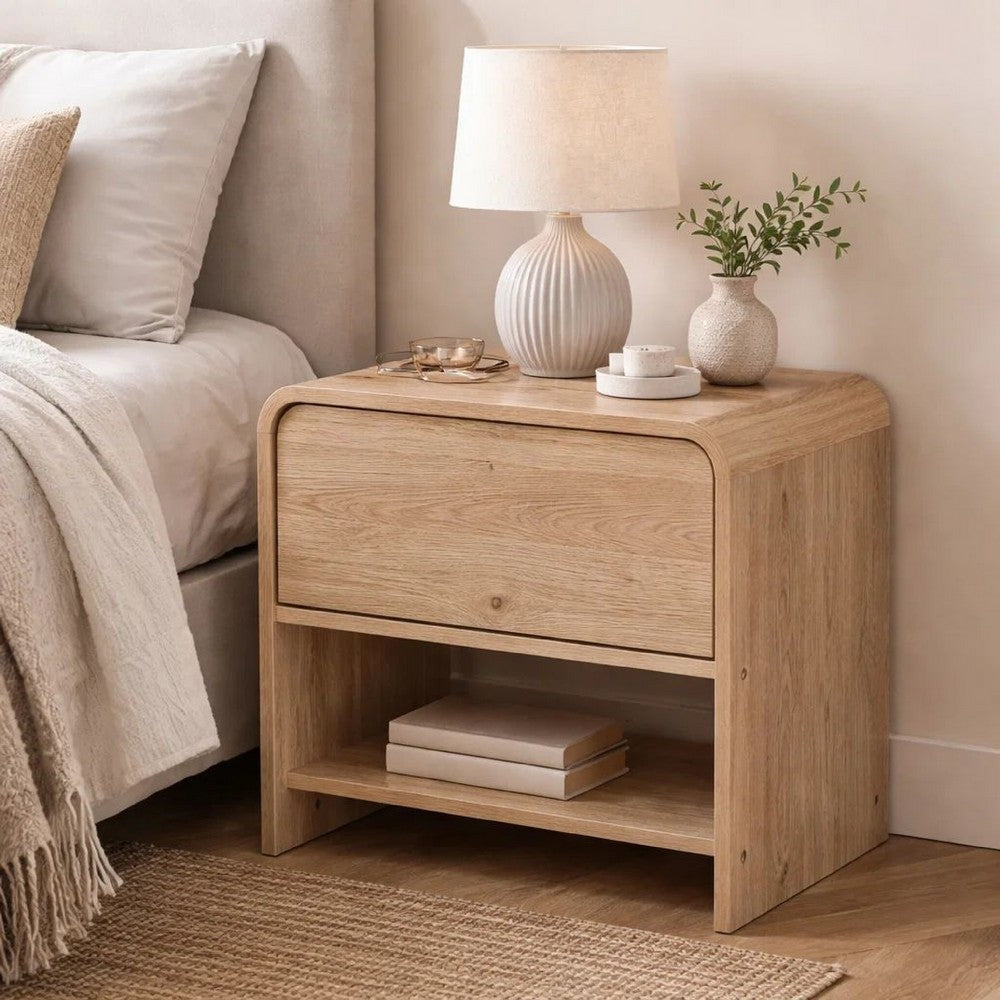 Maria Bedside Table Nightdstand| 2 Drawers | Natural Beige Waterfall Edges