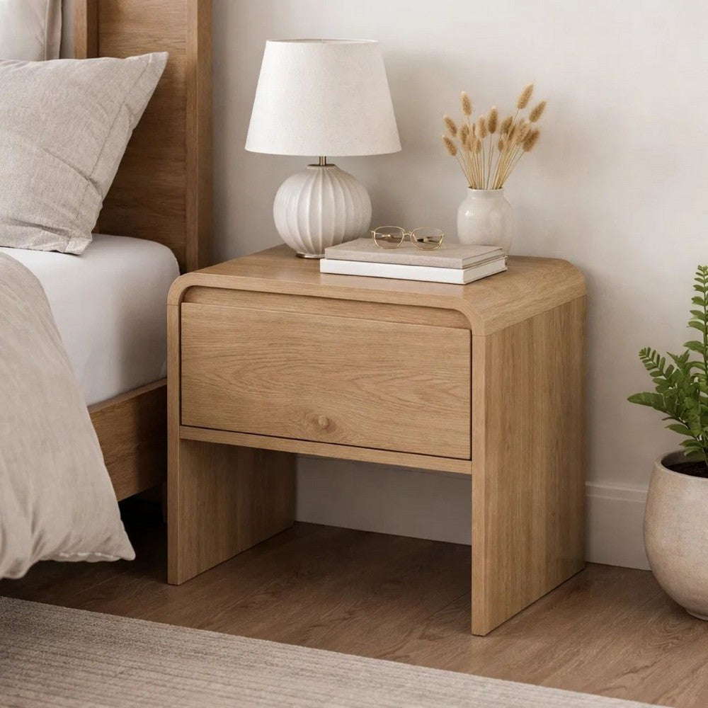 Maria Bedside Table Nightdstand| 2 Drawers | Natural Beige Waterfall Edges