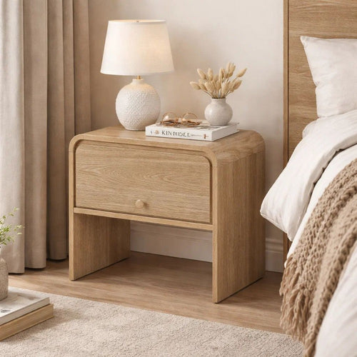Maria Bedside Table Nightdstand| 2 Drawers | Natural Beige Waterfall Edges