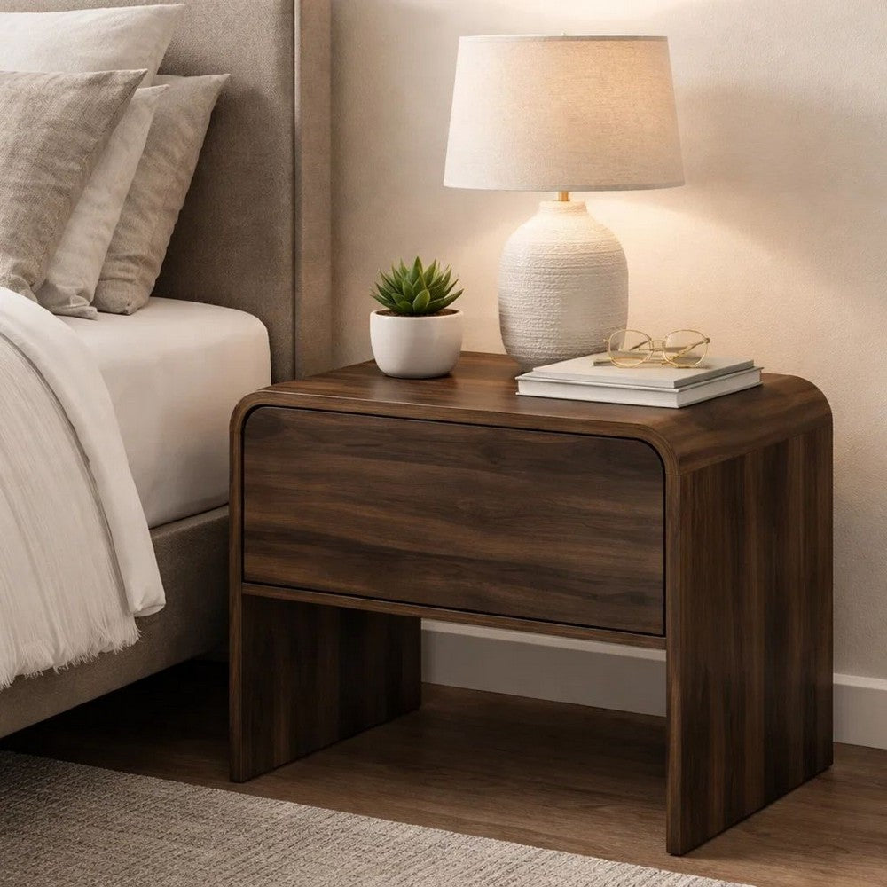 Maria Bedside End Table | 2 Drawers | Walnut Brown Waterfall Edges