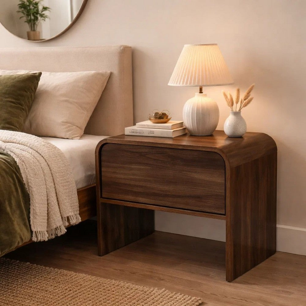 Maria Bedside End Table | 2 Drawers | Walnut Brown Waterfall Edges
