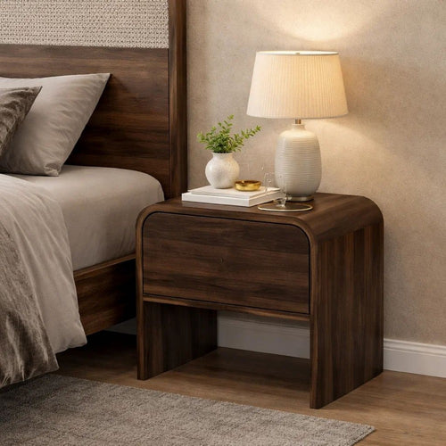 Maria Bedside End Table | 2 Drawers | Walnut Brown Waterfall Edges