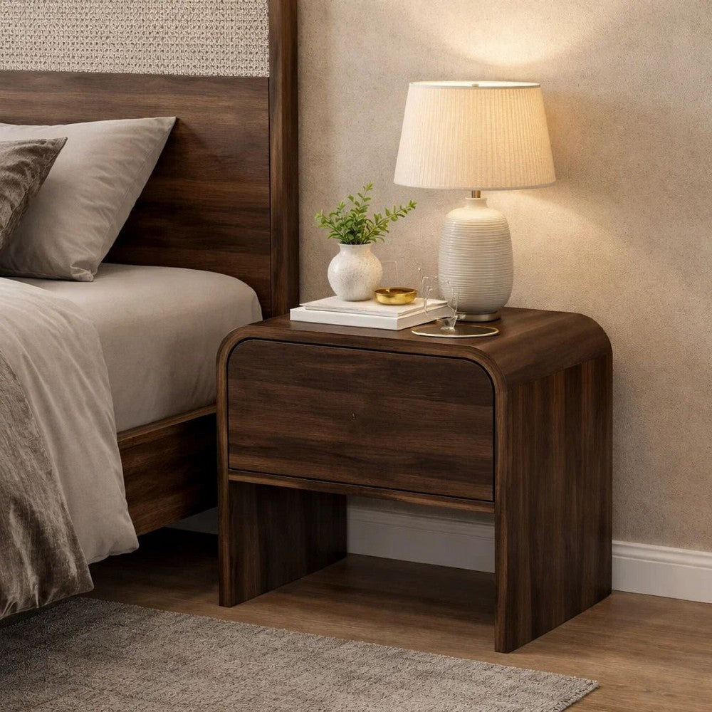 Maria Bedside End Table | 2 Drawers | Walnut Brown Waterfall Edges