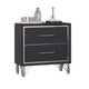 Zoe Modern Nightstand w 2 Drawers | Ebony Black & 'Silver