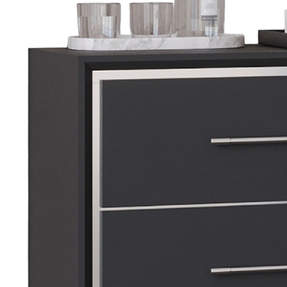 Zoe Modern Nightstand w 2 Drawers | Ebony Black & 'Silver