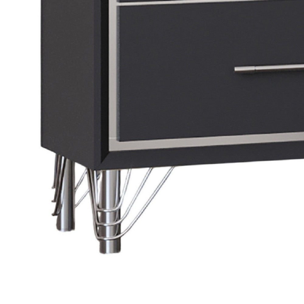 Zoe Modern Nightstand w 2 Drawers | Ebony Black & 'Silver