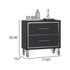 Zoe Modern Nightstand w 2 Drawers | Ebony Black & 'Silver