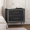 Zoe Modern Nightstand w 2 Drawers | Ebony Black & 'Silver