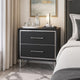 Zoe Modern Nightstand w 2 Drawers | Ebony Black & 'Silver