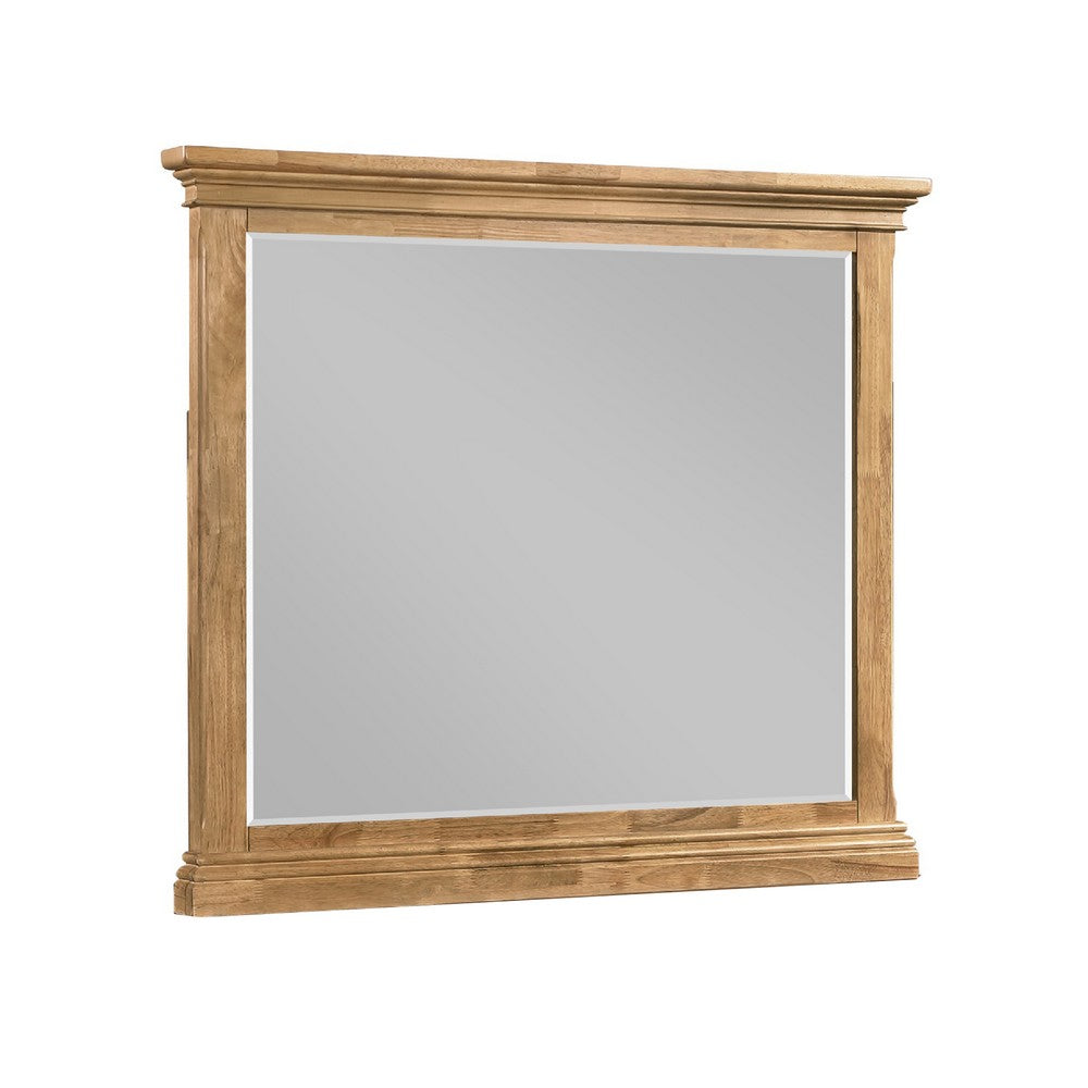 Seny Dresser Mirror | Crown Molding | Honey Brown Rubberwood | 33x48