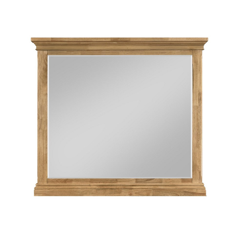 Seny Dresser Mirror | Crown Molding | Honey Brown Rubberwood | 33x48