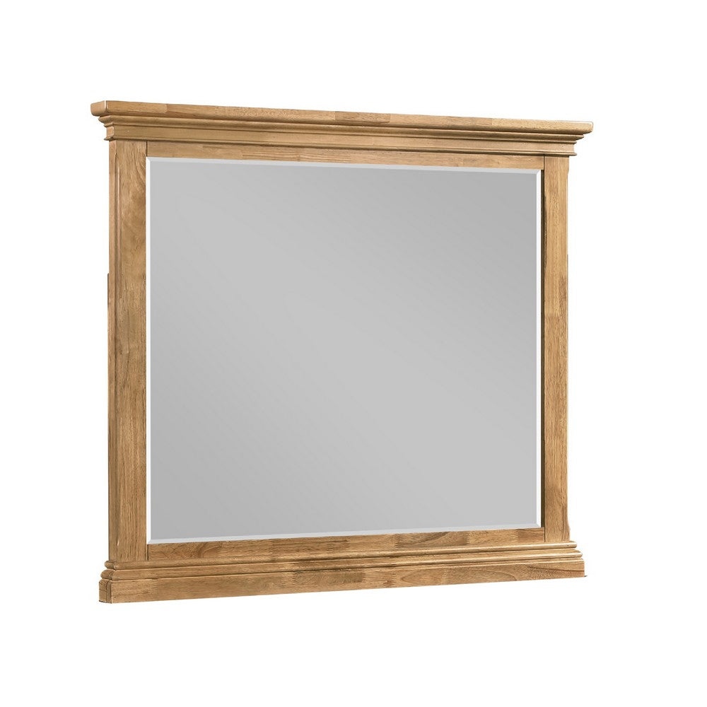 Seny Dresser Mirror | Crown Molding | Honey Brown Rubberwood | 33x48
