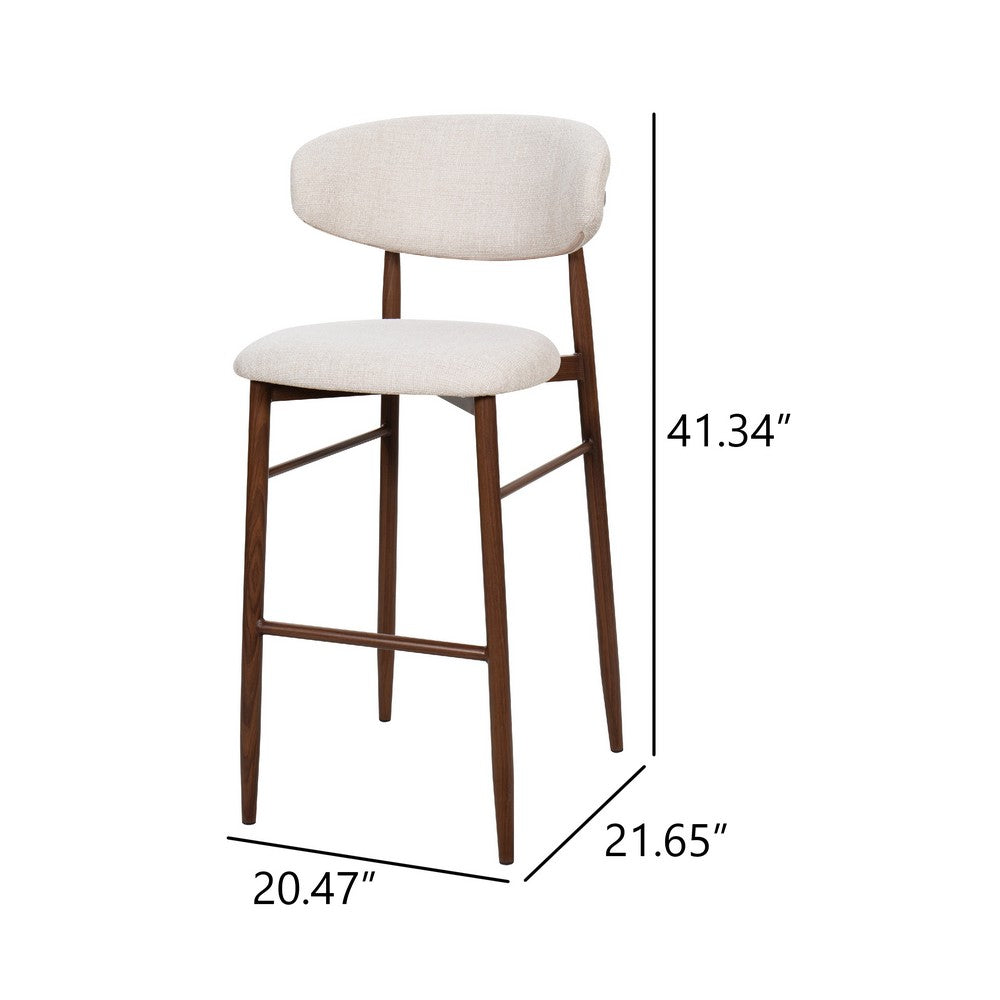 Riom Bar Height Chair Set of 2 | Beige Low Curved Back | Walnut Brown