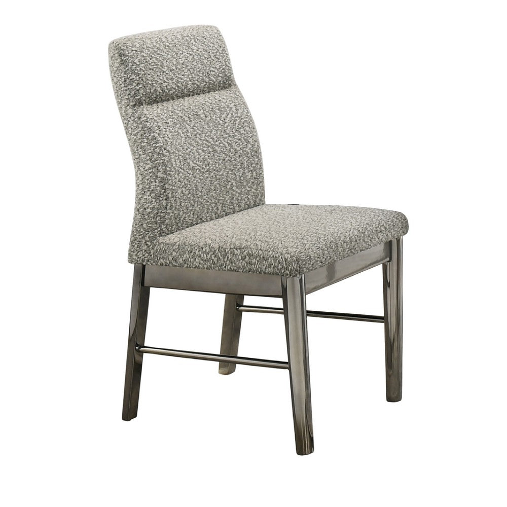 Levy Dining Side Chair Set of 2 | Gray Boucle Fabric | Metallic Silver