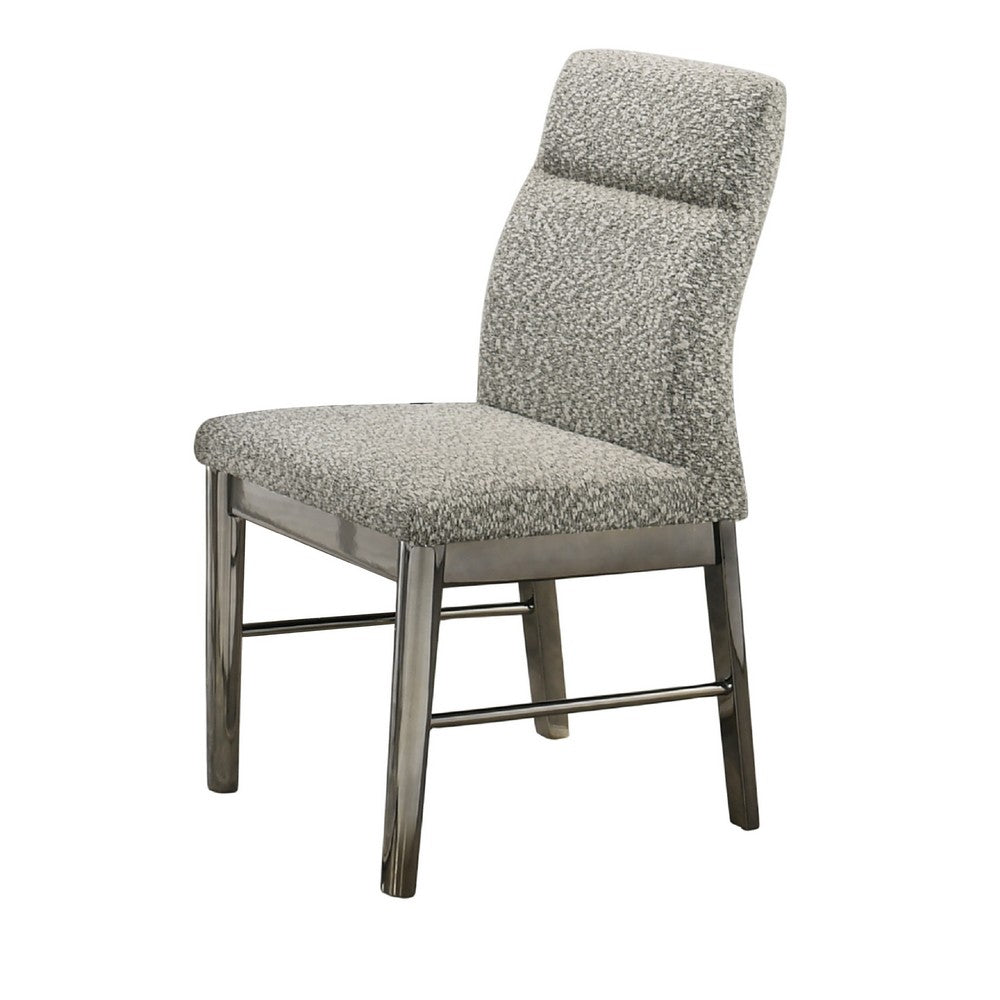 Levy Dining Side Chair Set of 2 | Gray Boucle Fabric | Metallic Silver