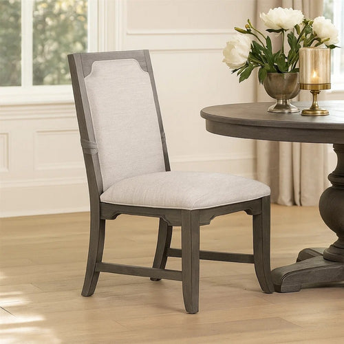 Leslee Dining Armchair Set of 2 | Gray Polyester | Sculpted Tall Back