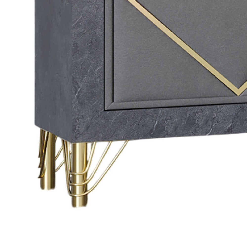 Semy Nightstand | 2 Gold Accented Drawers | Gray Marble Laminate
