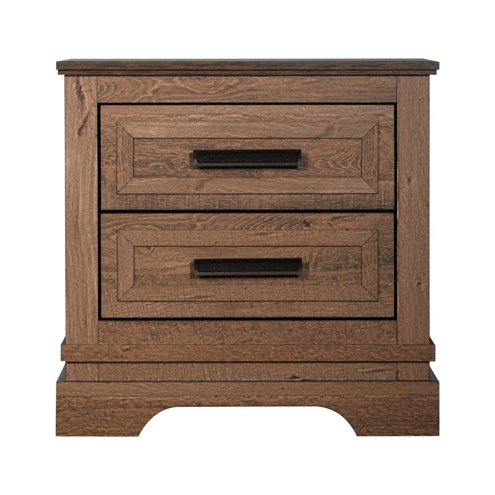 Covy Nightstand | 2 Drawers w Bar Handles | Bracket Feet | Natural Brown