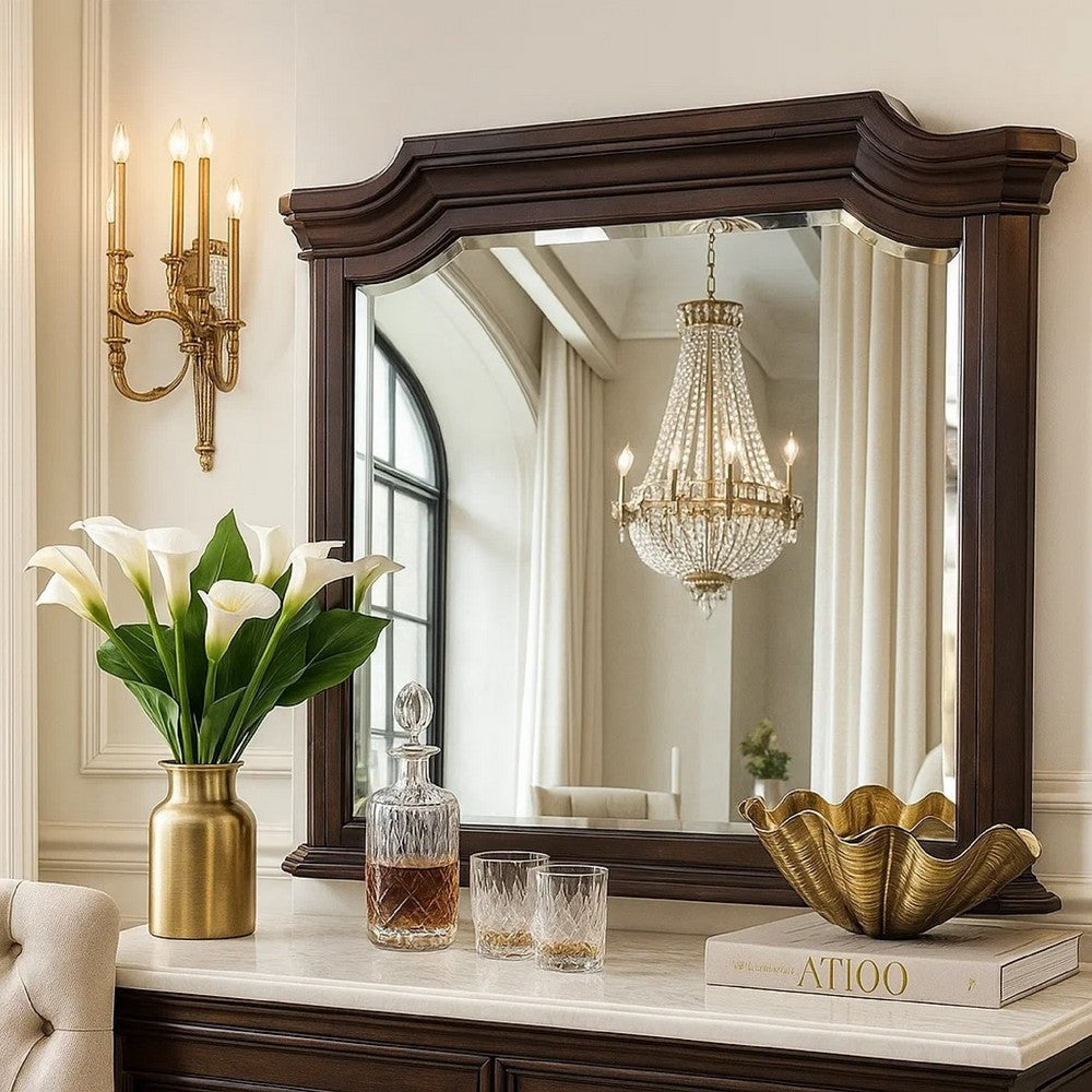 Lynda Dresser Mirror | 44" Low Distortion | Walnut Brown Crown Molding