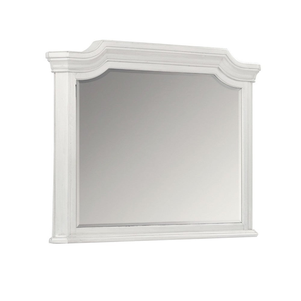 Lynda Dresser Mirror | 44" Low Distortion | Antique White Crown Molding