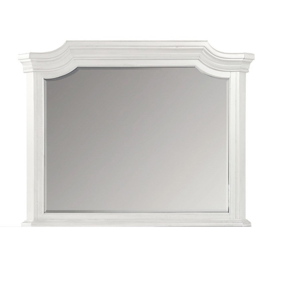 Lynda Dresser Mirror | 44" Low Distortion | Antique White Crown Molding