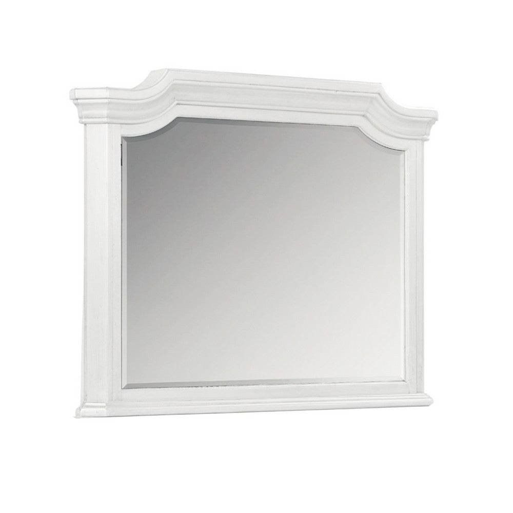 Lynda Dresser Mirror | 44" Low Distortion | Antique White Crown Molding