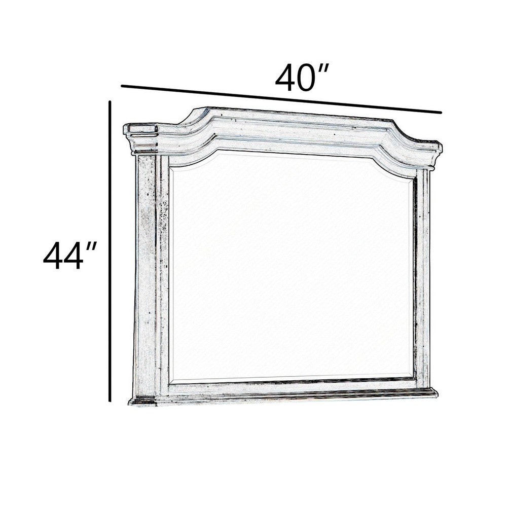 Lynda Dresser Mirror | 44" Low Distortion | Antique White Crown Molding