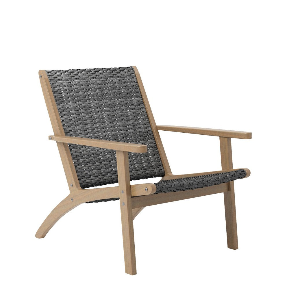 Rady Patio Side Armchair Set of 2 | Gray Wicker | Brown Solid Wood