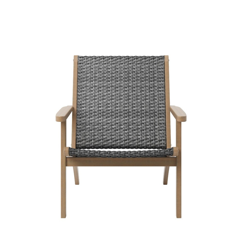 Rady Patio Side Armchair Set of 2 | Gray Wicker | Brown Solid Wood