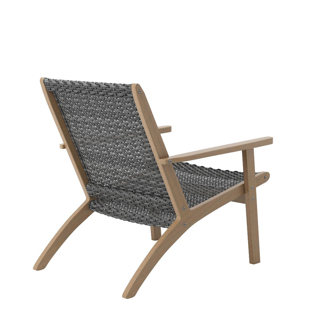 Rady Patio Side Armchair Set of 2 | Gray Wicker | Brown Solid Wood