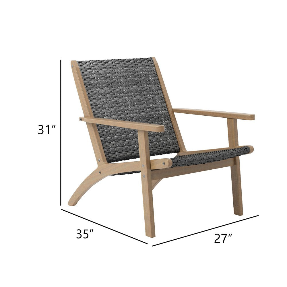 Rady Patio Side Armchair Set of 2 | Gray Wicker | Brown Solid Wood