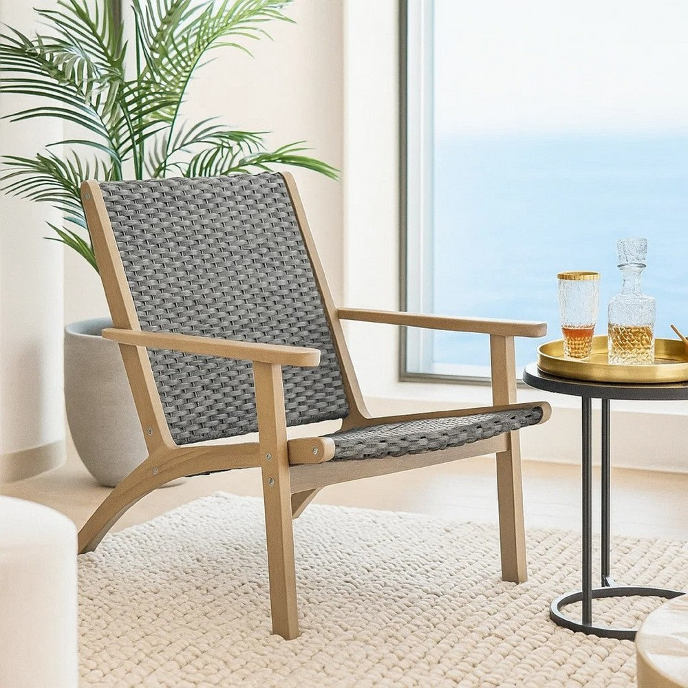 Rady Patio Side Armchair Set of 2 | Gray Wicker | Brown Solid Wood