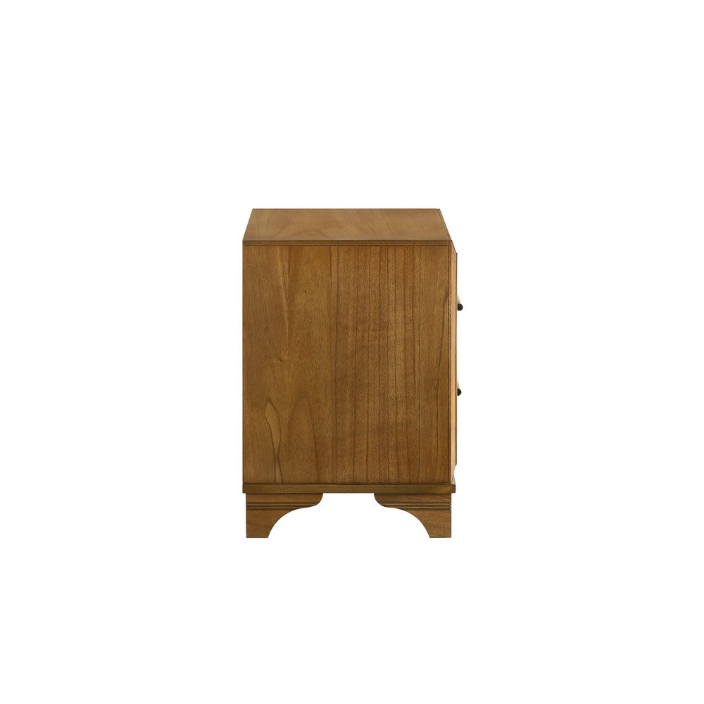 Tey Nightstand | 2 Drawers w Long Black Handles | Honey Brown