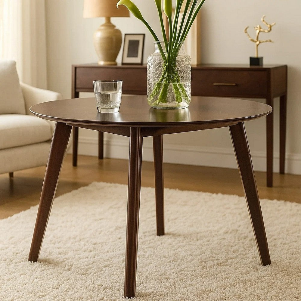 Tery Dining Table | 47" Round Top | Angled Legs | Cherry Brown Wood