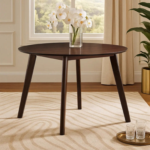 Tery Dining Table | 47" Round Top | Angled Legs | Cherry Brown Wood
