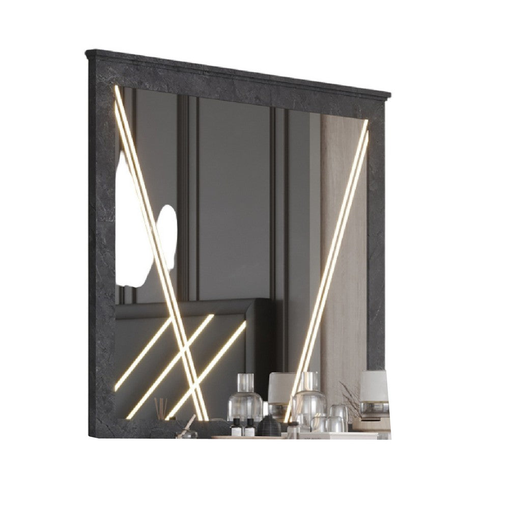 Semy Dresser Mirror | 40" Lighted Gray Marble Frame | Low Distortion