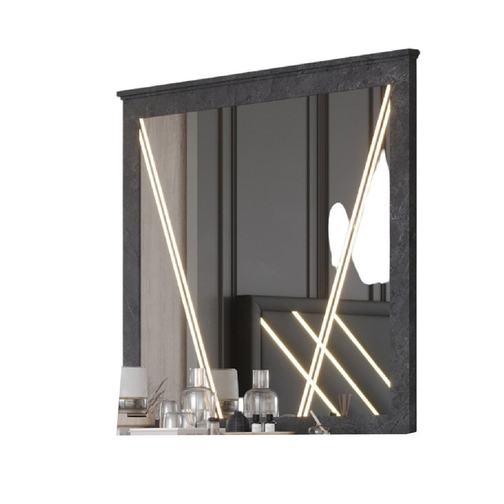 Semy Dresser Mirror | 40" Lighted Gray Marble Frame | Low Distortion