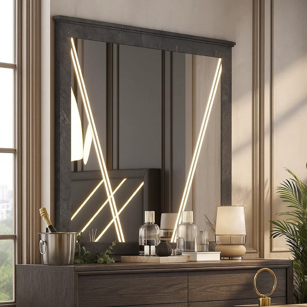 Semy Dresser Mirror | 40" Lighted Gray Marble Frame | Low Distortion